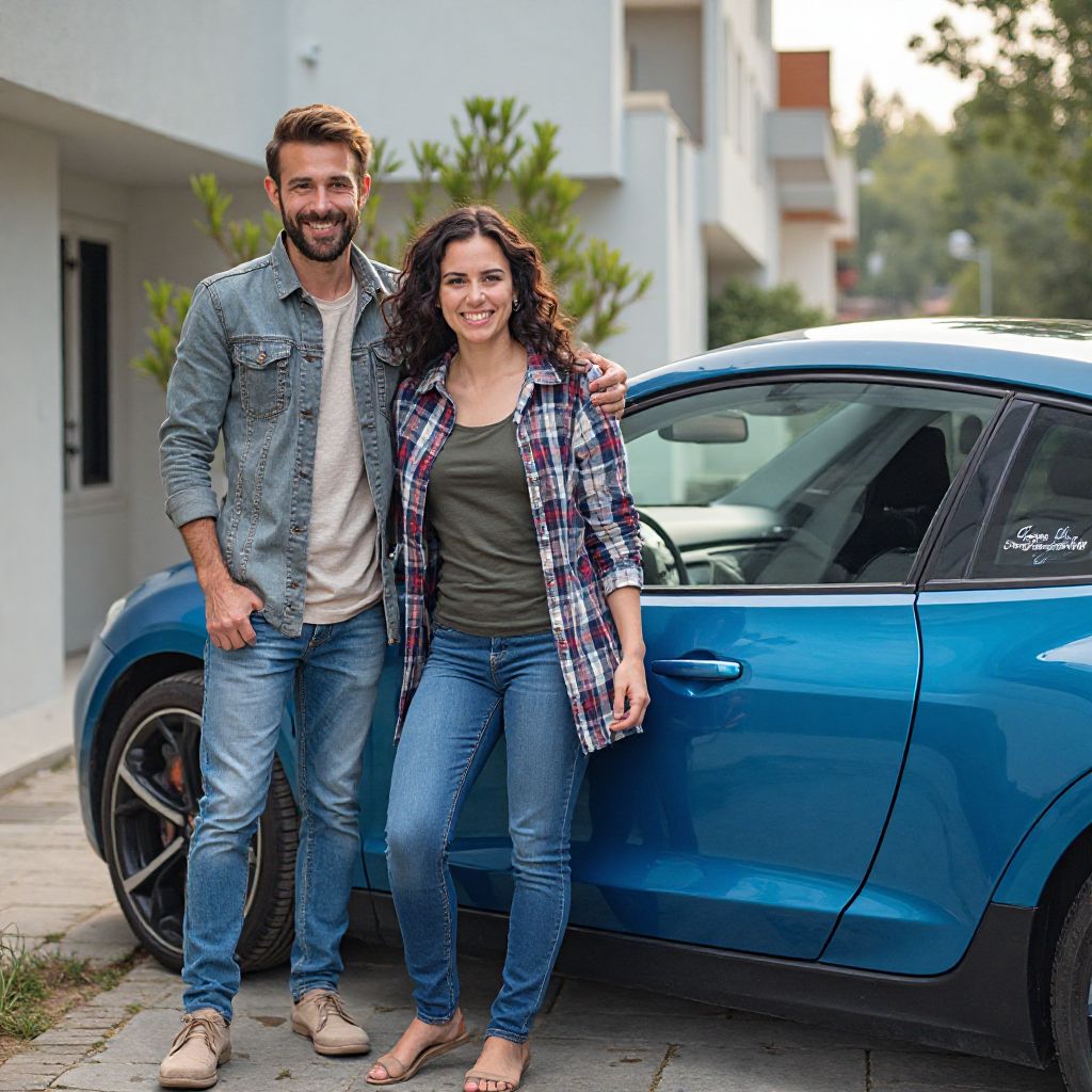 Familia argentina con auto eléctrico