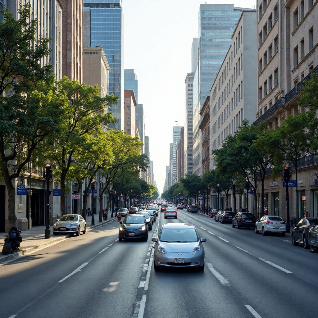 Vista de Buenos Aires con autos eléctricos